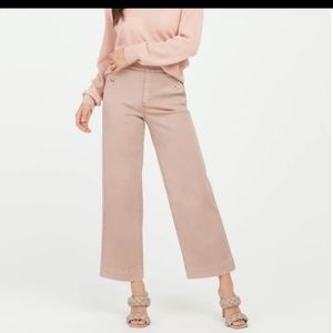 Spanx Pants Cedar Mauve Stretch Twill Cropped Wide Leg Large Petite